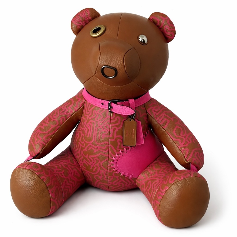 Coach Brown and Pink Plush Leather Bear 🧸